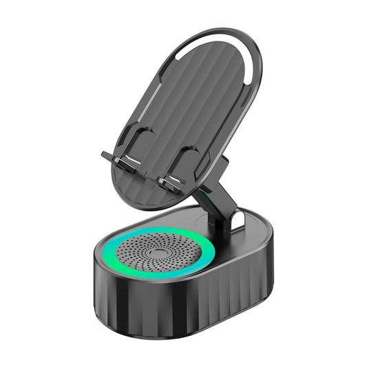 5‑in‑1 Induction Speaker with Phone Stand – Wireless Bluetooth Audio + Colorful LED Light (Black)